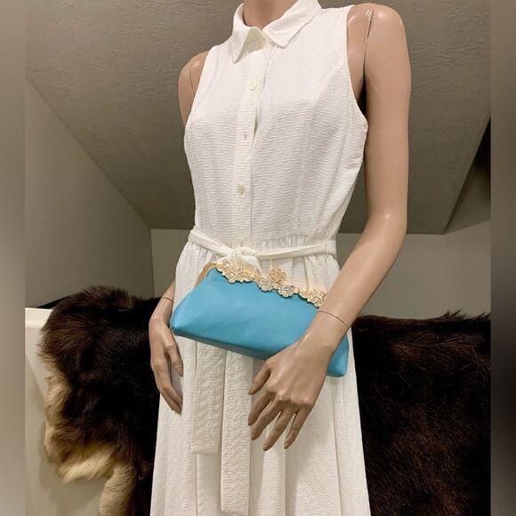 Handmade Genuine Leather Rhinestone Push lock Clutch/Evening bag - Picture 2 of 13